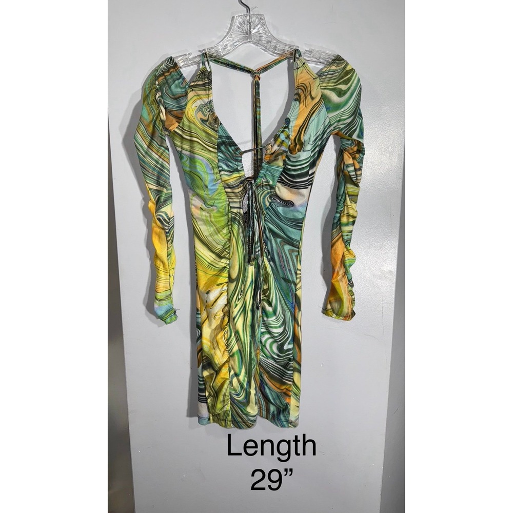 Poster Girl Dolls kill green black swirl lace up bodycon dress size XS